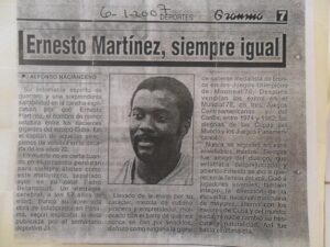 Facsímil del periódico Granma sobre Ernesto Martínez.