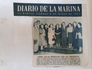 Facsímil del Diario de la Marina donde es presentada por la Comisión de Cultura del Colegio provincial de Periodistas de La Habana.